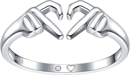 925-Sterling-Silver Heart Claddagh Rings for Women - Adjustable White/18K/Rose Gold Plated Irish Claddagh Ring Friendship Promise Love Heart Jewelry Rings Christmas Gifts for Women Friends