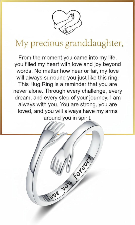 Granddaughter hug ring with engraved always with you message