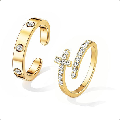 My Queen 14K gold plated ring sets with dainty cubic zirconia stones