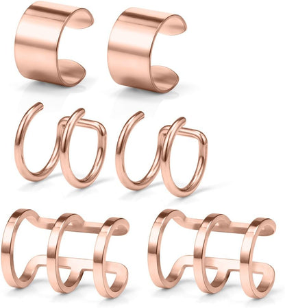 Ruifan Stainless Steel Ear Cuff Non Piercing Fake Clip-On Cartilage Earring Set Women Men 6Pcs