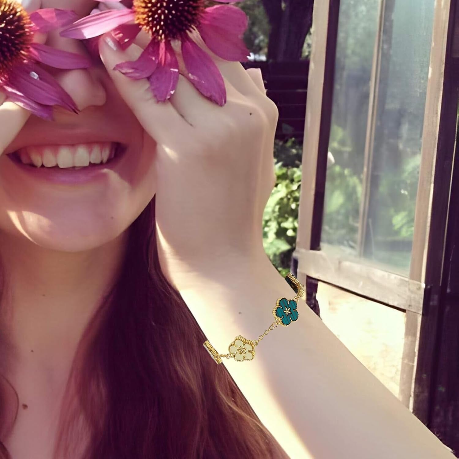 Four Leaf Clover Bracelet for Women Lucky 18K Gold Plated Stackable Jewelry Gift for Women Birthday Gifts for Girlfriend