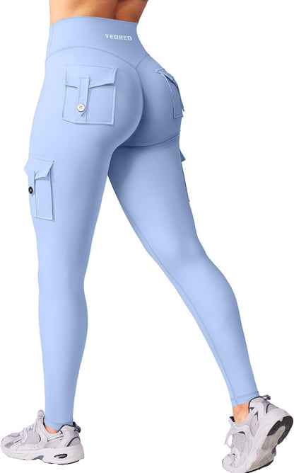 YEOREO Coreflex Workout Cargo Leggings with Pockets for Women Hidden Scrunch Butt Lifting Leggings Gym Yoga Pants