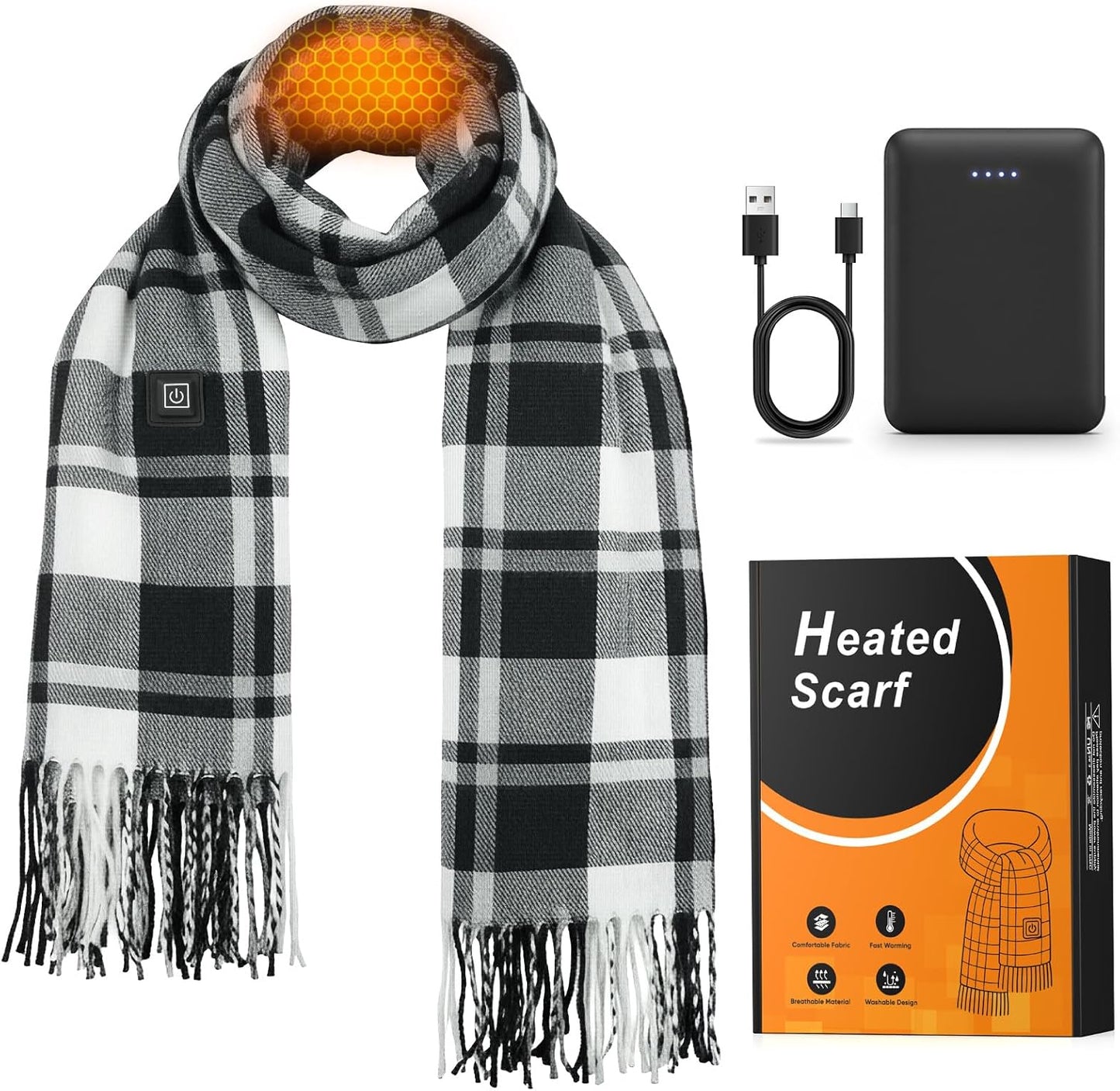 WELUK Heated Scarf for Women Men with 5000Mah Rechargeable Battery, 3 Temperature Settings Winter Electric Heating Neck Scarf