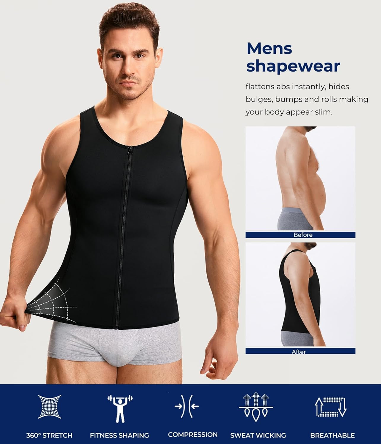 Men's compression shirt stretchy material close-up detail