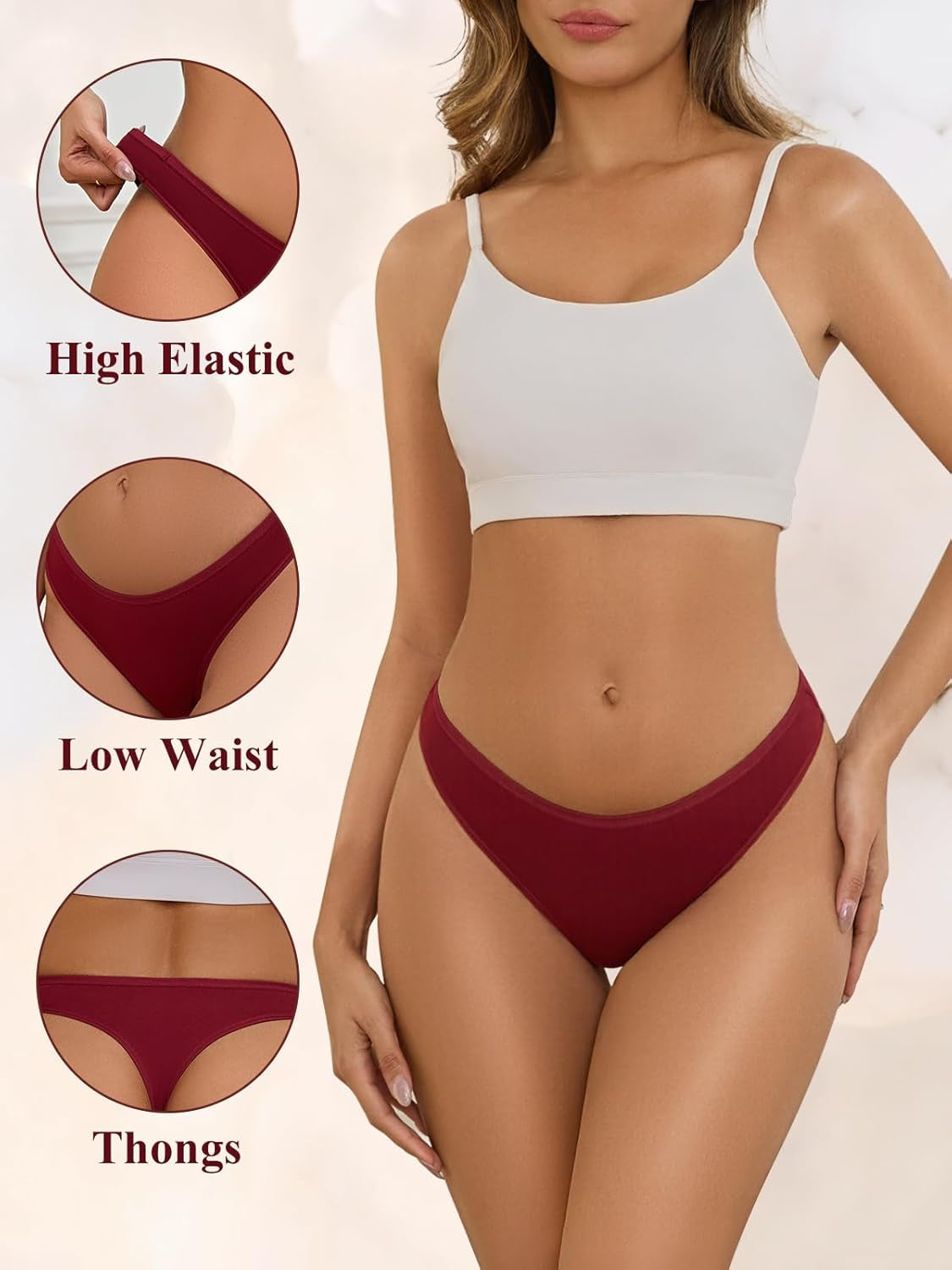 Comfortable cotton thong panties with invisible seamless design