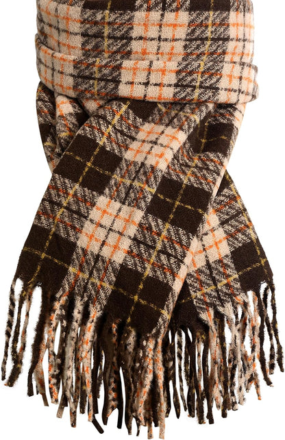 Winter Scarf for Women, Fashion Plaid Blanket Scarves with Fringe, Long Soft Scarf Shawl Wraps