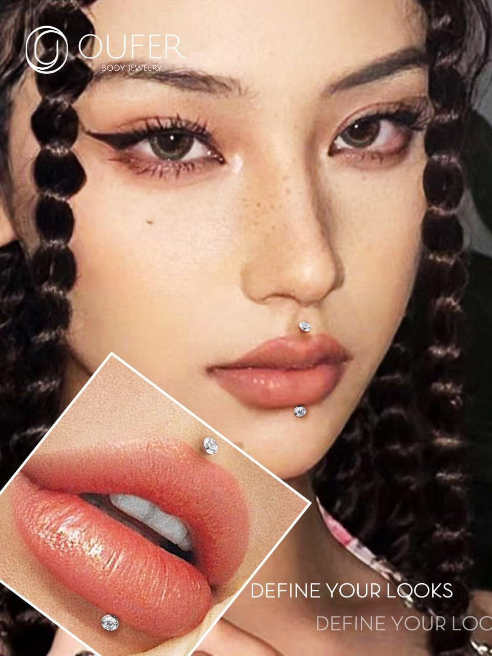 OUFER 2Pcs 20G/18G/16G G23 Titanium Threadless Nose Stud Earrings Flat Back Tiny CZ Small Nose Helix Cartilage Tragus Conch Labret Medusa Monroe Piercing Jewelry for Women Men