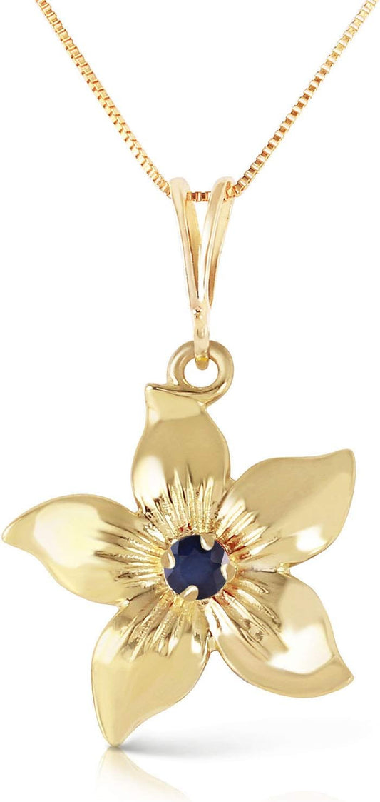 Galaxy Gold GG 14K Solid Gold 18" Necklace with Sapphire Flower Pendant