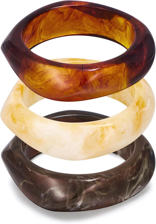 Chunky Resin Bracelet for Women Vintage Tortoiseshell Resin Bangle Bracelets Set Wide Acetate Wristband Acrylic Bracelet Statement Jewelry
