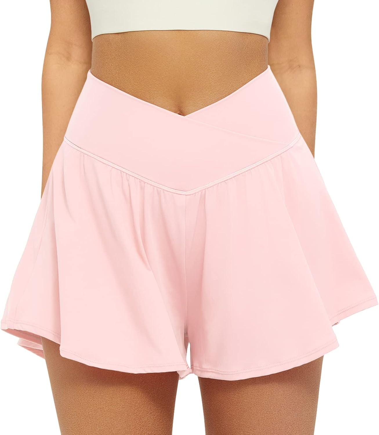 Fireswan Crossover Athletic Shorts for Women 2 in 1 Flowy Running Shorts with Pockets Spandex Butterfly Workout Tennis Skorts