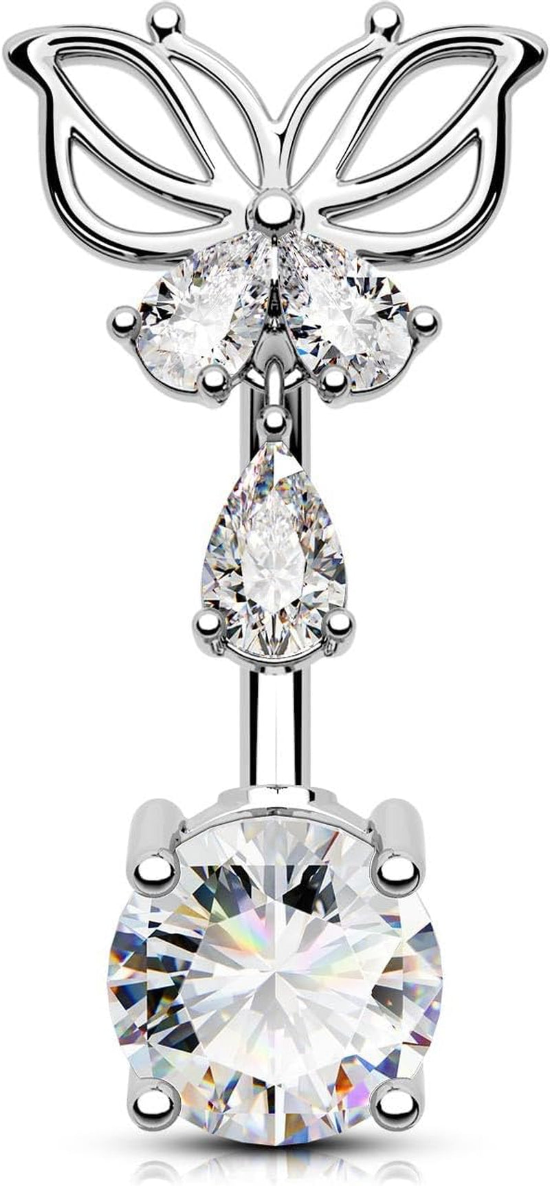 OUFER Belly Button Rings, Butterfly Belly Rings, 316L Surgical Steel Navel Rings, Clear CZ Belly Piercing Jewelry, Dangle Belly Rings for Women Men