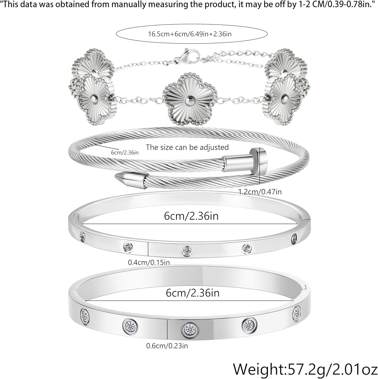 18K Gold Bracelets for Women - Stackable Clover & Nail Love Bangle Set - Non-Tarnish Stainless Steel Jewelry Gift for Valentine'S, Mother'S Day & Christmas