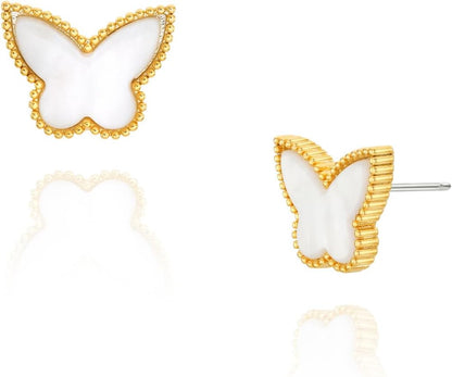 Unique Earrings for Women Trendy, 14K Gold Plated Four Leaf Clover Heart Butterfly Stud Dangle Earrings, Black Onyx White Huggie Earrings Birthday Christmas Valentine'S Day Jewelry Gifts