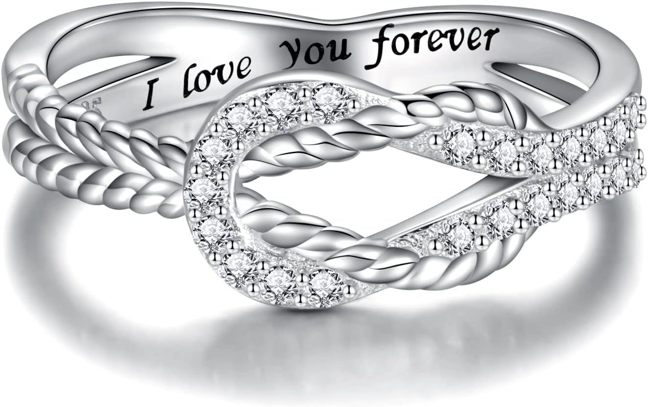 Sterling silver mother daughter ring with square knot design