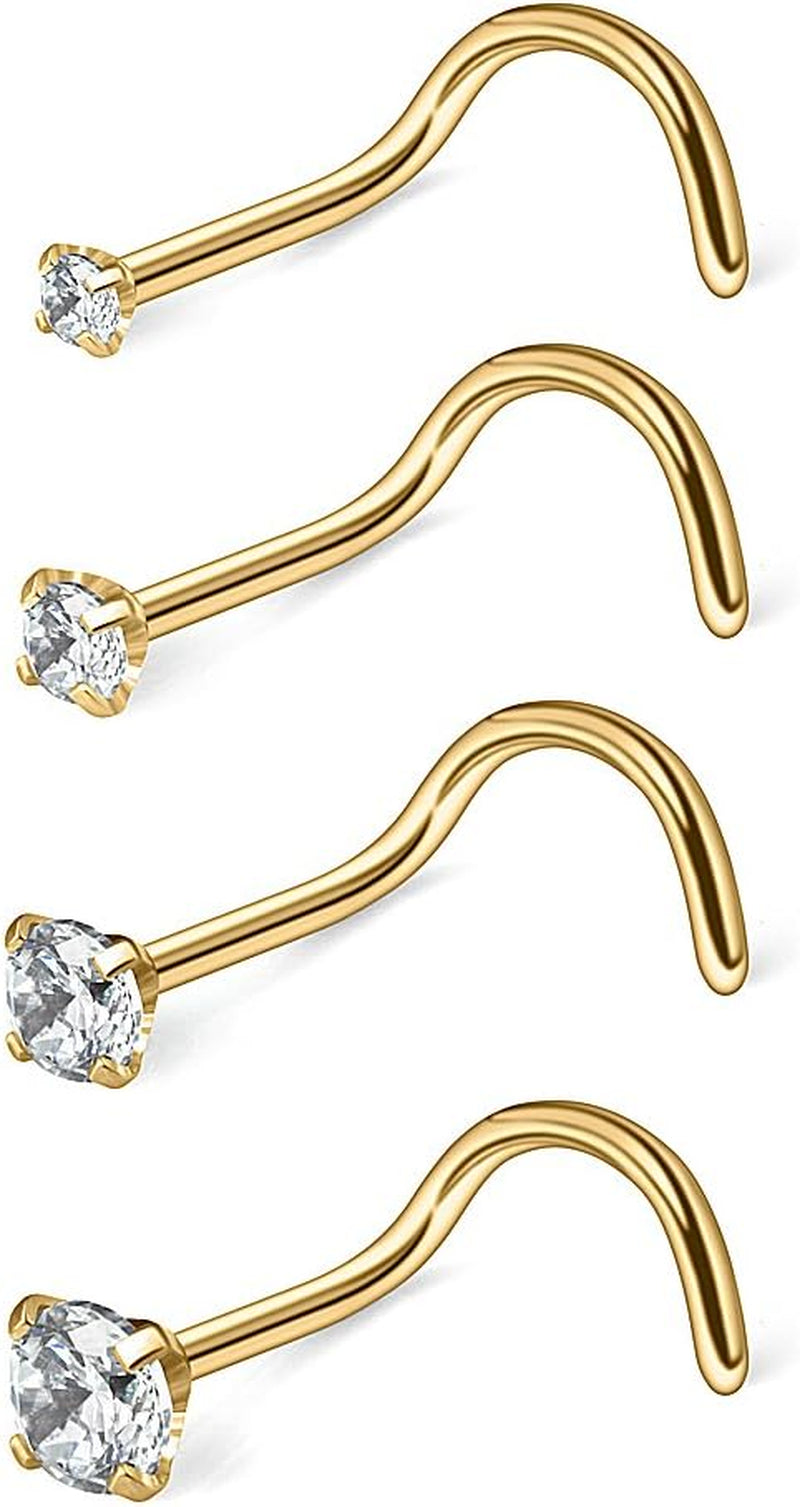 Ruifan 18G 1.5Mm 2Mm 2.5Mm 3Mm 3.5Mm 4Mm round Diamond CZ Nose Screw Studs Rings Piercing Jewelry 4-12PCS