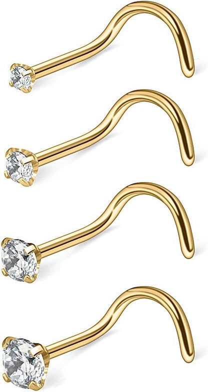 Ruifan 18G 1.5Mm 2Mm 2.5Mm 3Mm 3.5Mm 4Mm round Diamond CZ Nose Screw Studs Rings Piercing Jewelry 4-12PCS