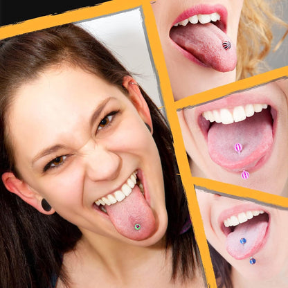 Colorful tongue piercing barbells stainless steel 14G