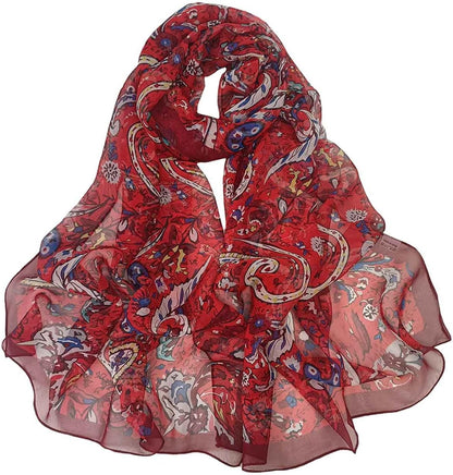 Pokeedioty Scarfs for Women Lightweight Scarves Elegant Floral Pattern Sheer Scarfs Shawls Wraps