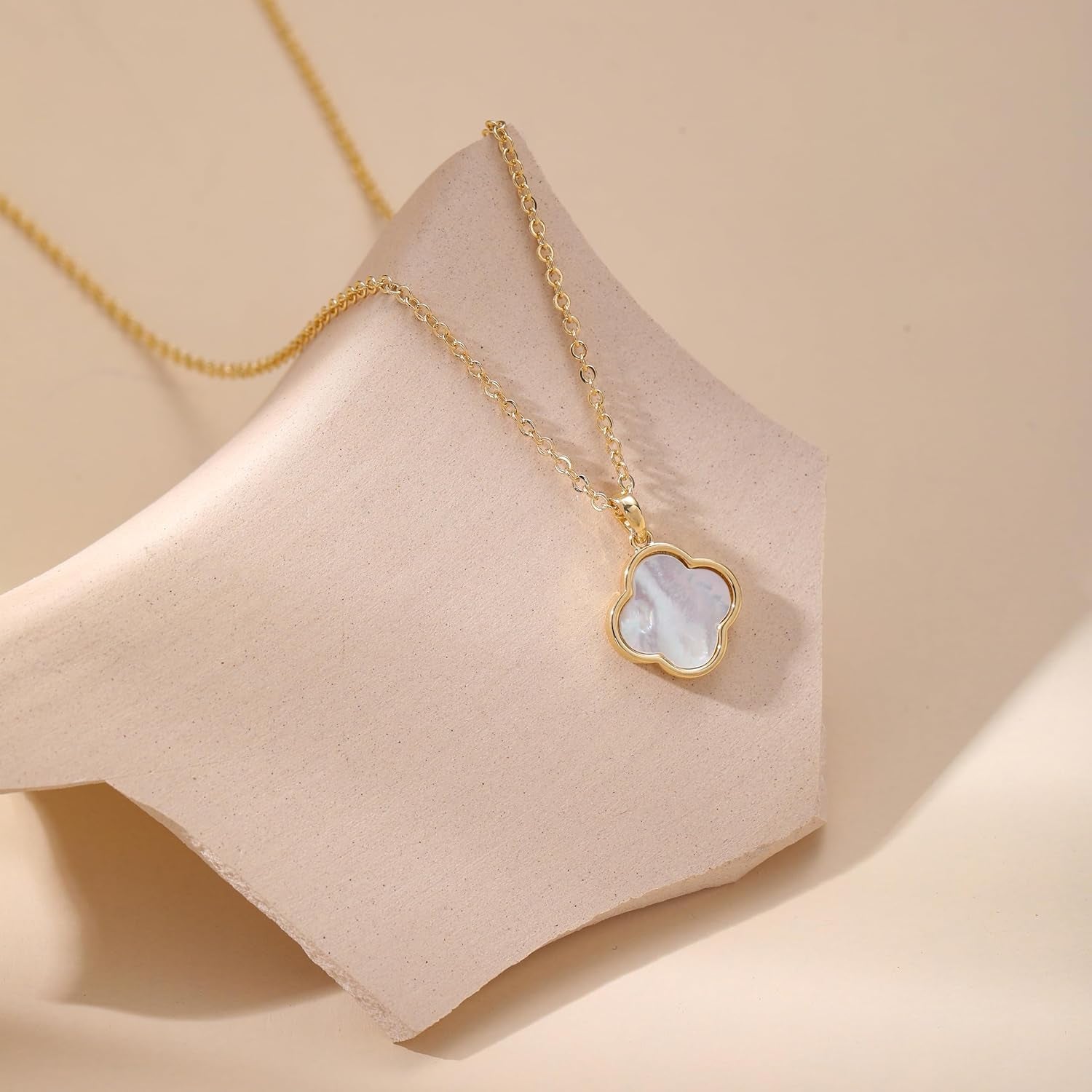 Clover Necklace for Women - 14K Gold Plated Mother of Pearl Four Leaf CZ Pendant Necklace Lucky Charm Jewelry Gifts for Women