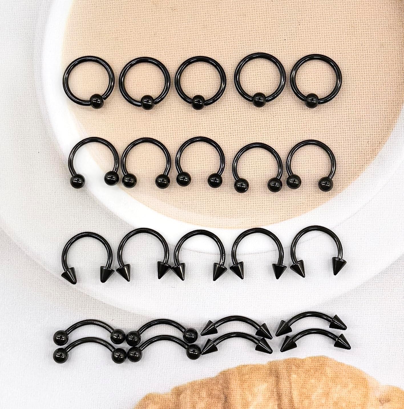 40Pcs 16G Lip Rings Surgical Steel Jewelry Labret Monroe Barbell Daith Tragus Helix Piercing Septum Nose Ring Eyebrow Body Jewelry for Women Men