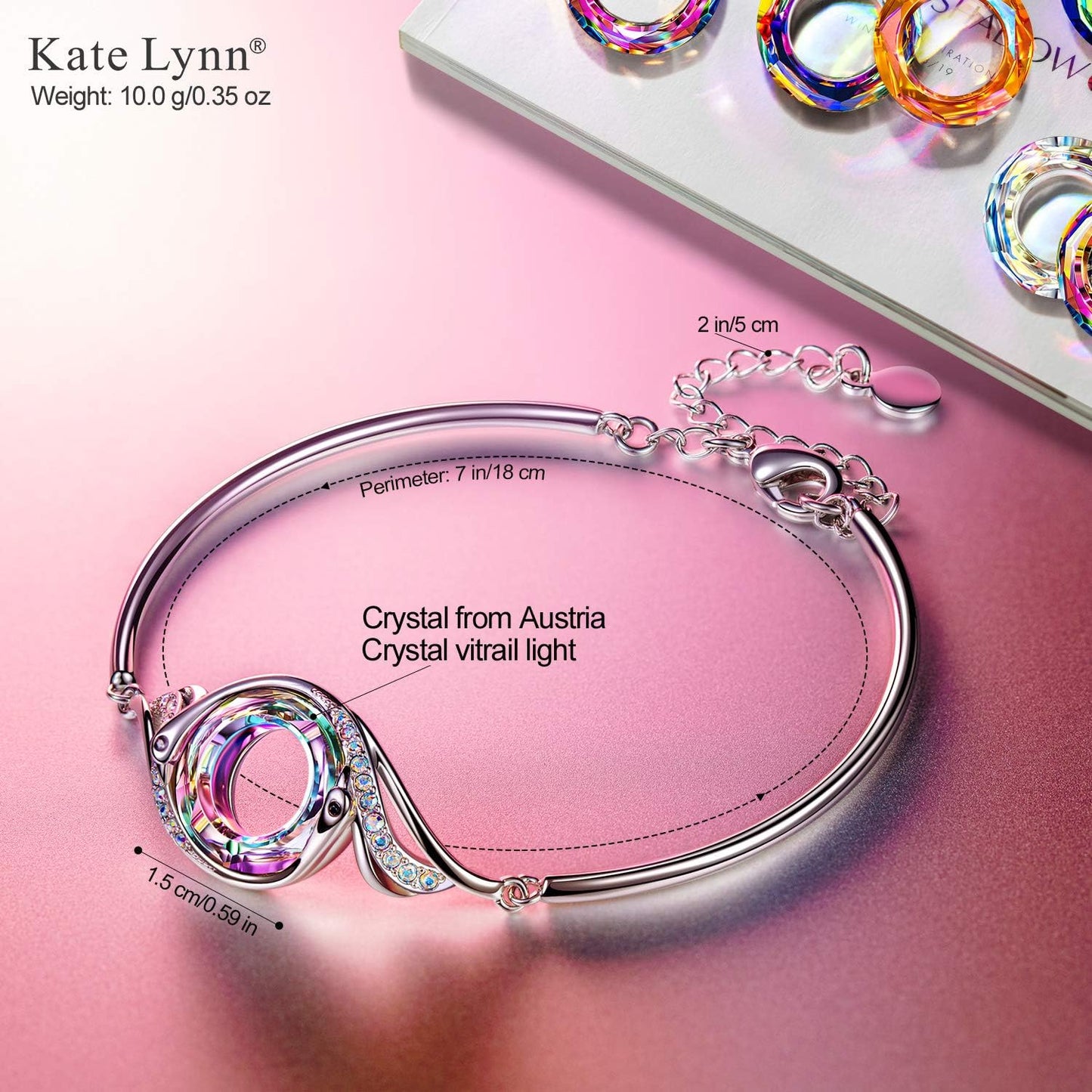 Kate Lynn "Rise from the Ashes" Phoenix Bracelet Made with Crystals from Austria, Adjustable Bangle Bracelet for Women 7"+2", Packaged with Jewelry Box, Birthday Gift for Women, Symbol of Luck and Renewal