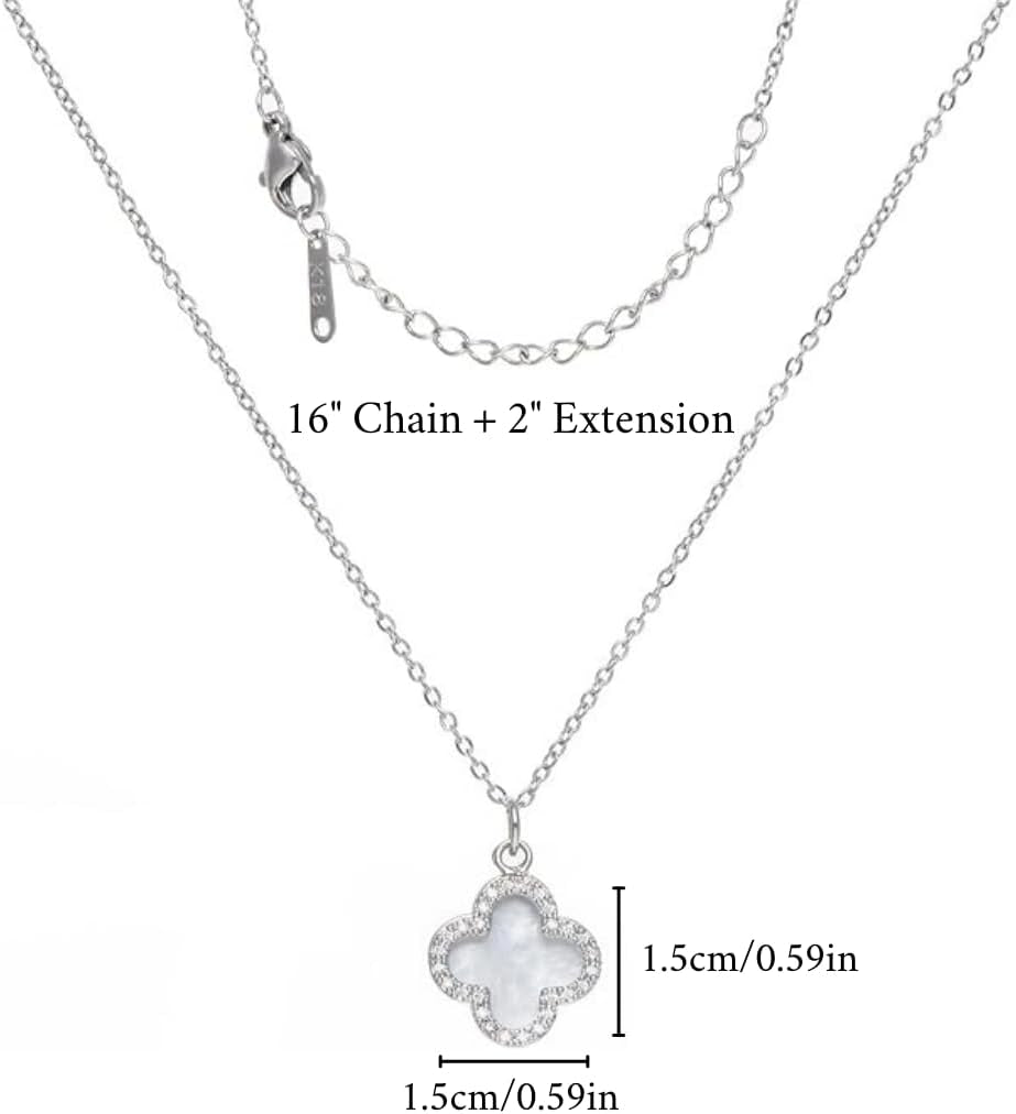 18K Gold Plated Clover Necklace, Crystal Rhinestone Inlay, Trendy Cute Simple Jewelry Gifts for Women