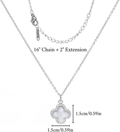 18K Gold Plated Clover Necklace, Crystal Rhinestone Inlay, Trendy Cute Simple Jewelry Gifts for Women