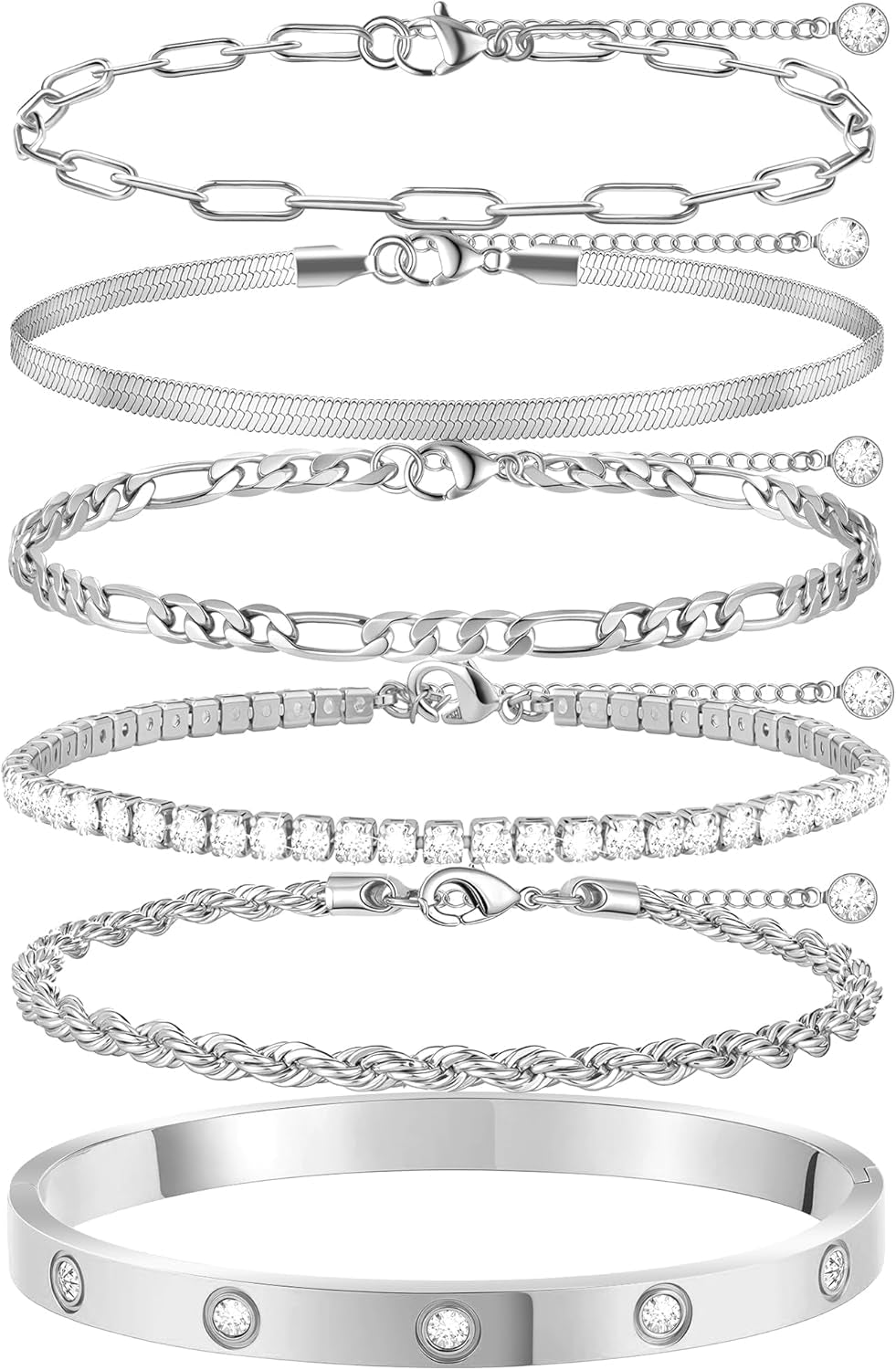 Gold Bracelets for Women Non Tarnish, Dainty 18K Gold Plated Bracelets Stack Trendy Waterproof Stackable Bangles, Cuban Link Paperclip Chain Jewelry Set Fashion Accessories Gifts for Women