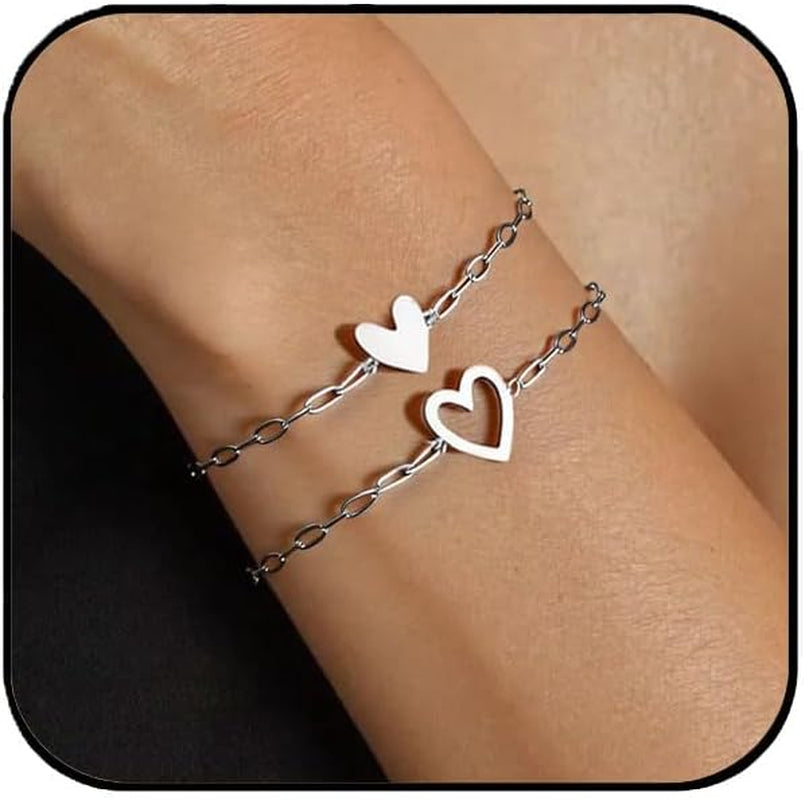 Aluinn gold heart friendship bracelet set for two women