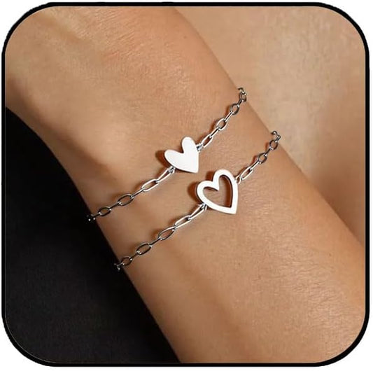 Aluinn Love Heart Bracelet Set for Friendship Bracelet Love Two Cute Bracelet Pack Charms Solitaire Bracelet for Women Friend