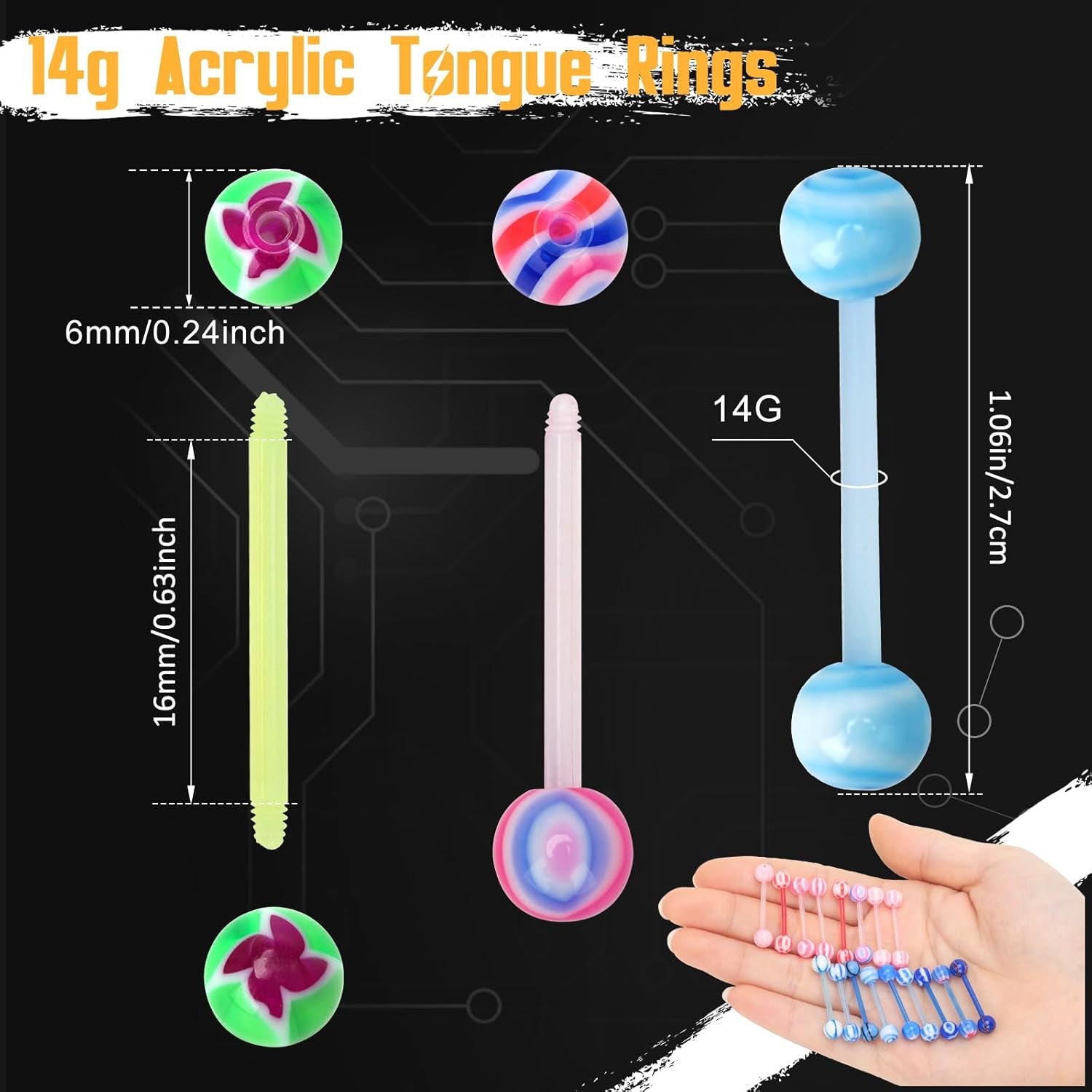 110 assorted color tongue rings barbells piercing jewelry