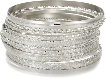 Gold Bangles for Women, 12 Pcs Boho Stackable Bracelets Multi Layer Textured Chunky Bracelets Jewelry Set for Women