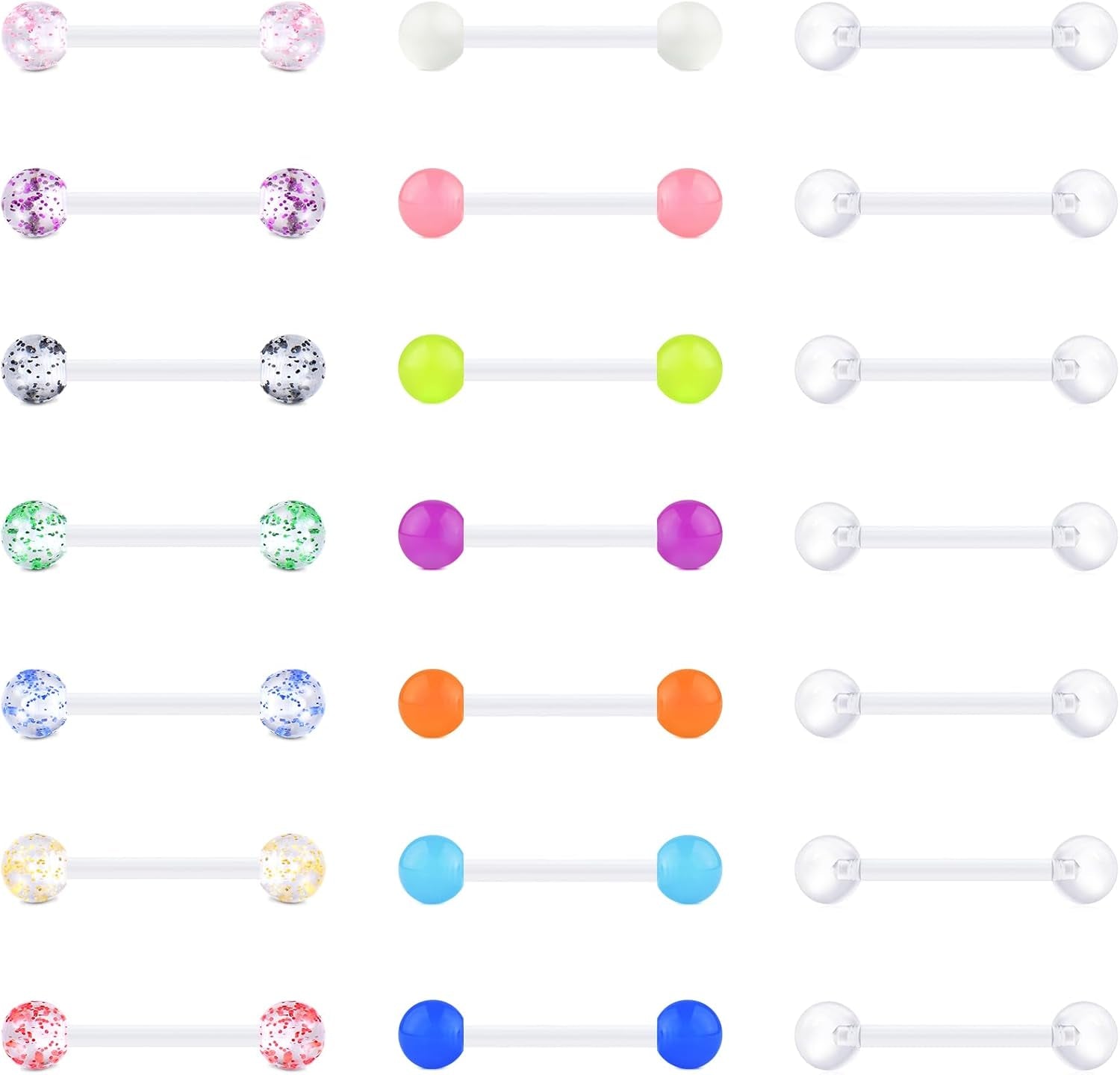 VCMART 14G Plastic Tongue Rings Plastic Nipple Rings for Surgery Clear Tongue Ring Nipple Piercings Glow in Dark Flexible Acrylic Straight Barbell Piercing Retainer for Work Sports 12/14/16/18MM