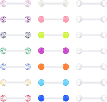 VCMART 14G Plastic Tongue Rings Plastic Nipple Rings for Surgery Clear Tongue Ring Nipple Piercings Glow in Dark Flexible Acrylic Straight Barbell Piercing Retainer for Work Sports 12/14/16/18MM