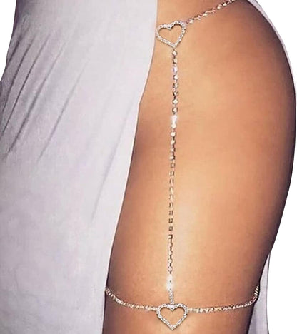 Silver Crystal Leg Chain Rhinestone Waist Chain Belly Jewelry for Women Party