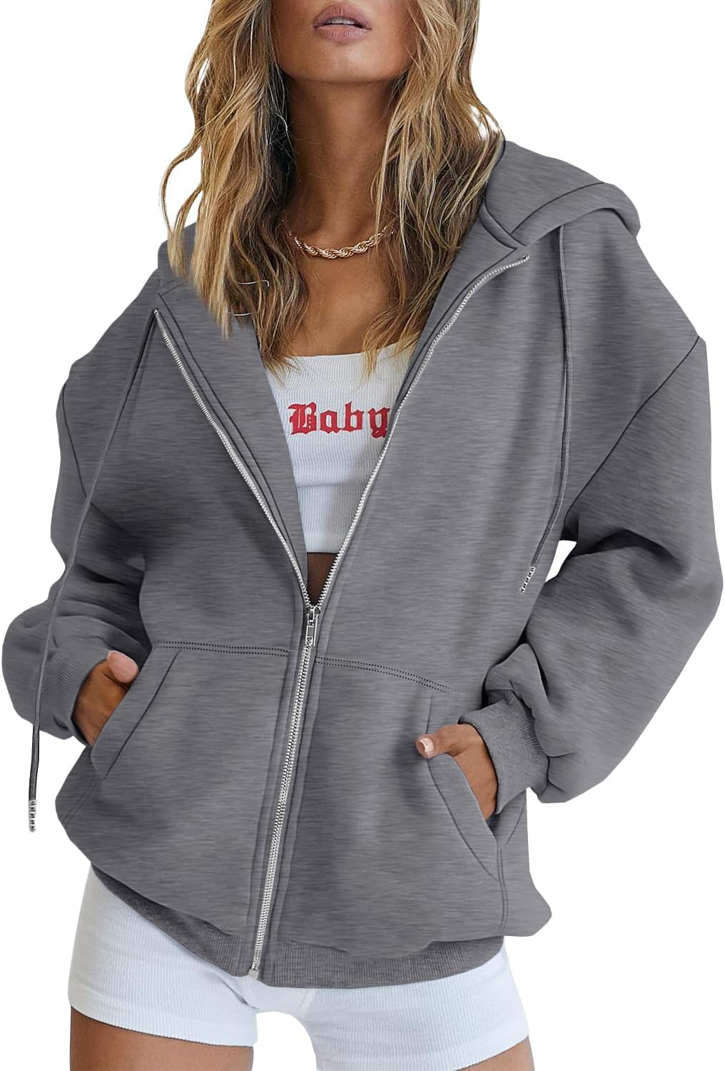 EFAN Women'S Drawstring Zip up Cute Hoodies Fall Jacket Oversized Casual Sweatshirts with Pocket