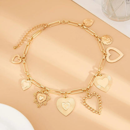 YOOESTORES82 Chunky Heart Pendant Charm Statement Necklace Gold Tone Layered Link Chain Necklaces for Women Romantic Trendy Jewelry Party Gift Glamorous Versatile
