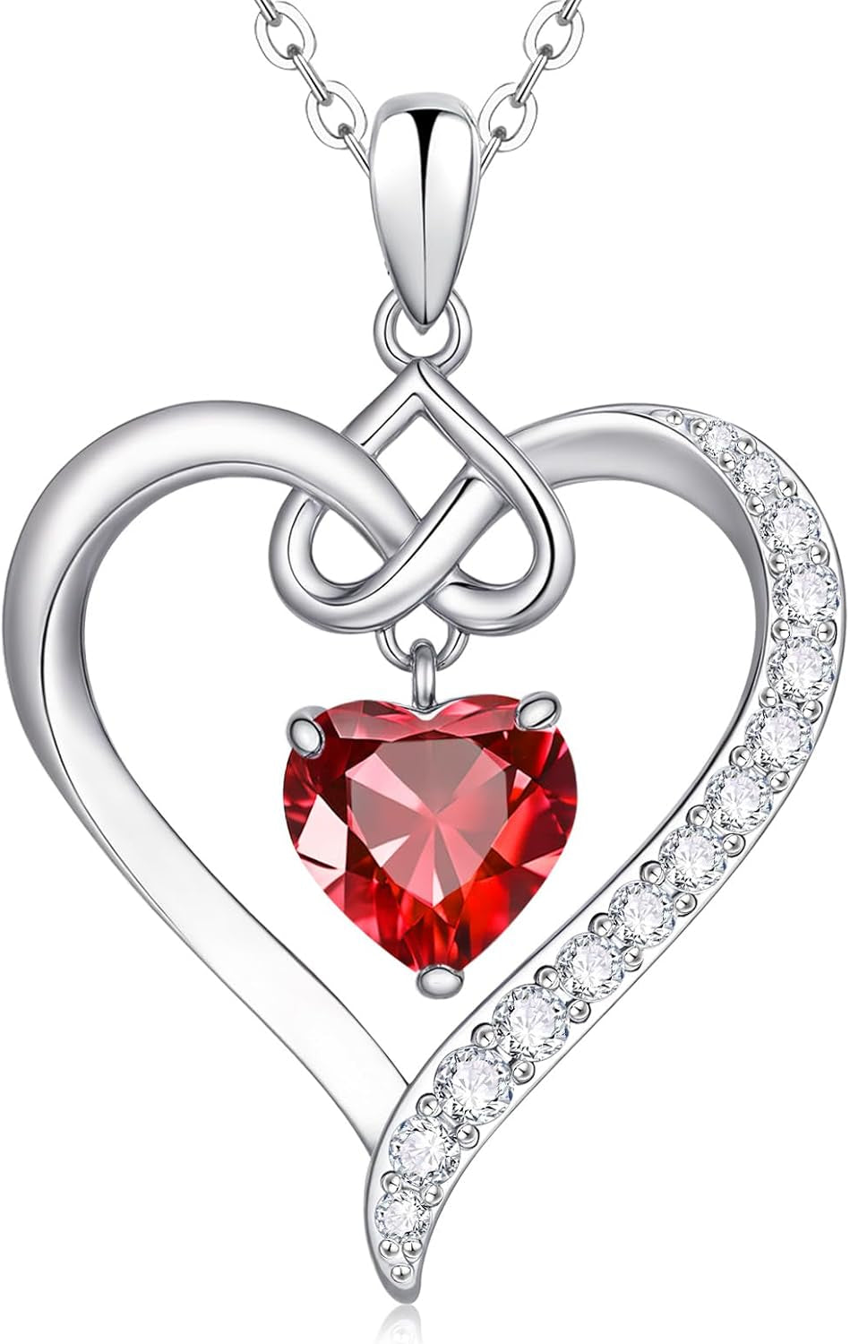 Heart Birthstone Pendant Necklaces for Women - Dainty 925 Sterling Silver Necklace 12 Month Birthstone Jewelry Birthday Anniversary Christmas Jewelry Gifts for Girlfriend Mom Daughter Lady Her