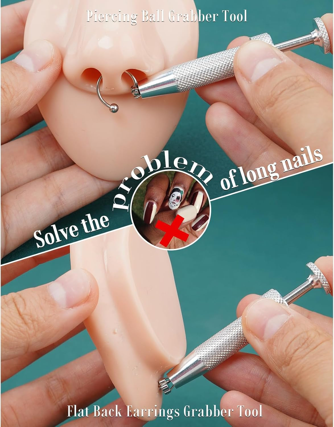 Upgraded Anti-Slip Piercing Ball Grabber Tool for Changing Jewelry-14G 16G 18G 20G Stainless Steel Threadless Insertion Pin & Flat Back Earring Applicator,Thread Body Piercing Kit for Ear Nose Lip