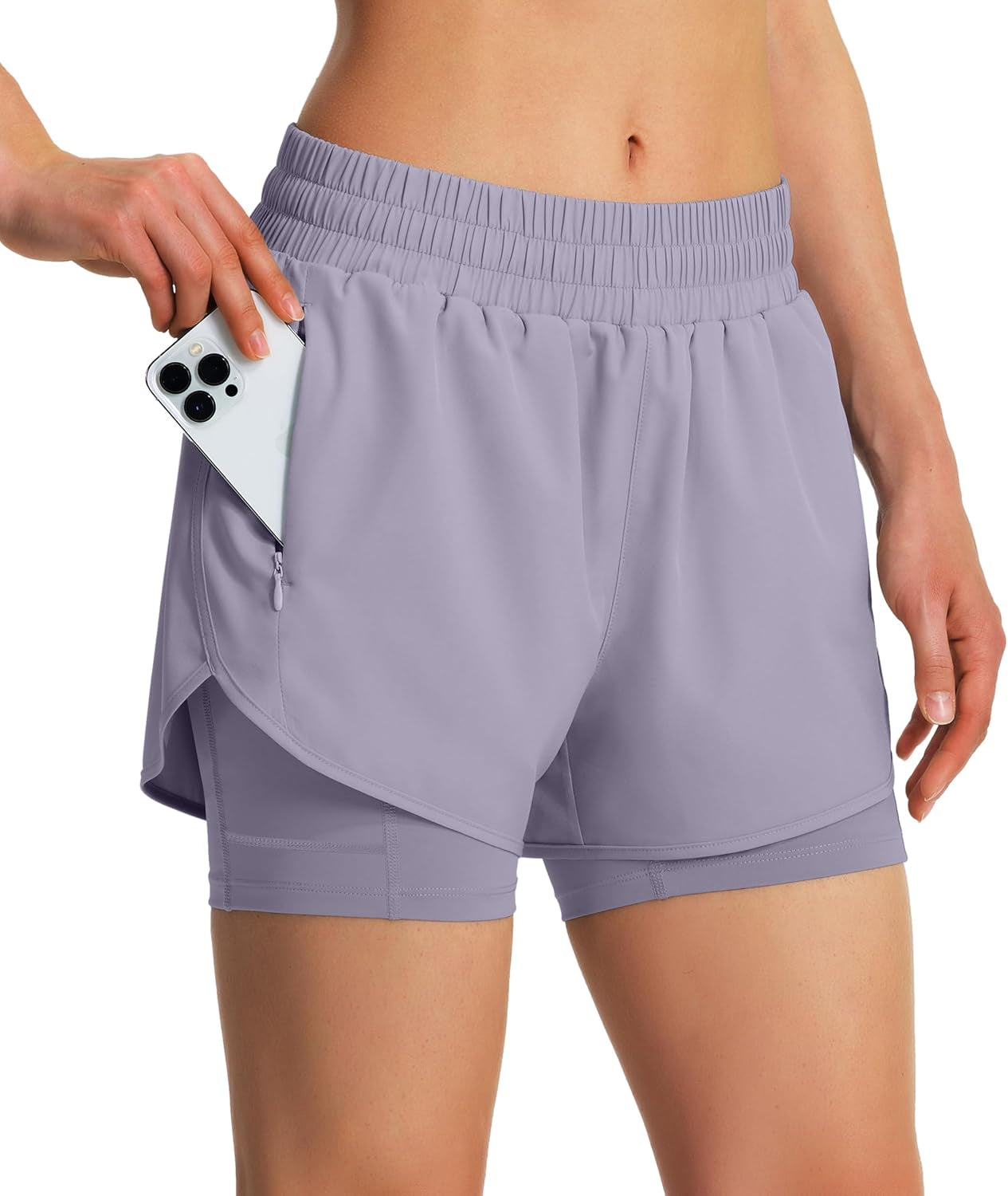 Women's quick-dry running shorts with dual pocket design