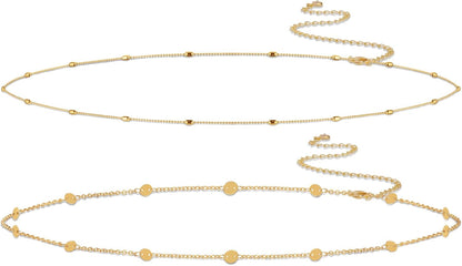 14K Gold/Sterling Silver Plated Waist Chain for Women Waterproof,Body Jewelry Chains Sexy Bikini 2PCS Belly Belt Beach Summer Gift Adjustable 26.5-33Inch