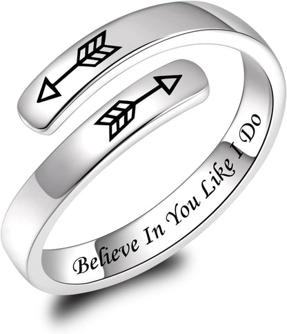 BEILIN 925 Sterling Silver Inspirational Jewelry Rings Adjustable Ring Personality Encouragement Gift for Teens Women