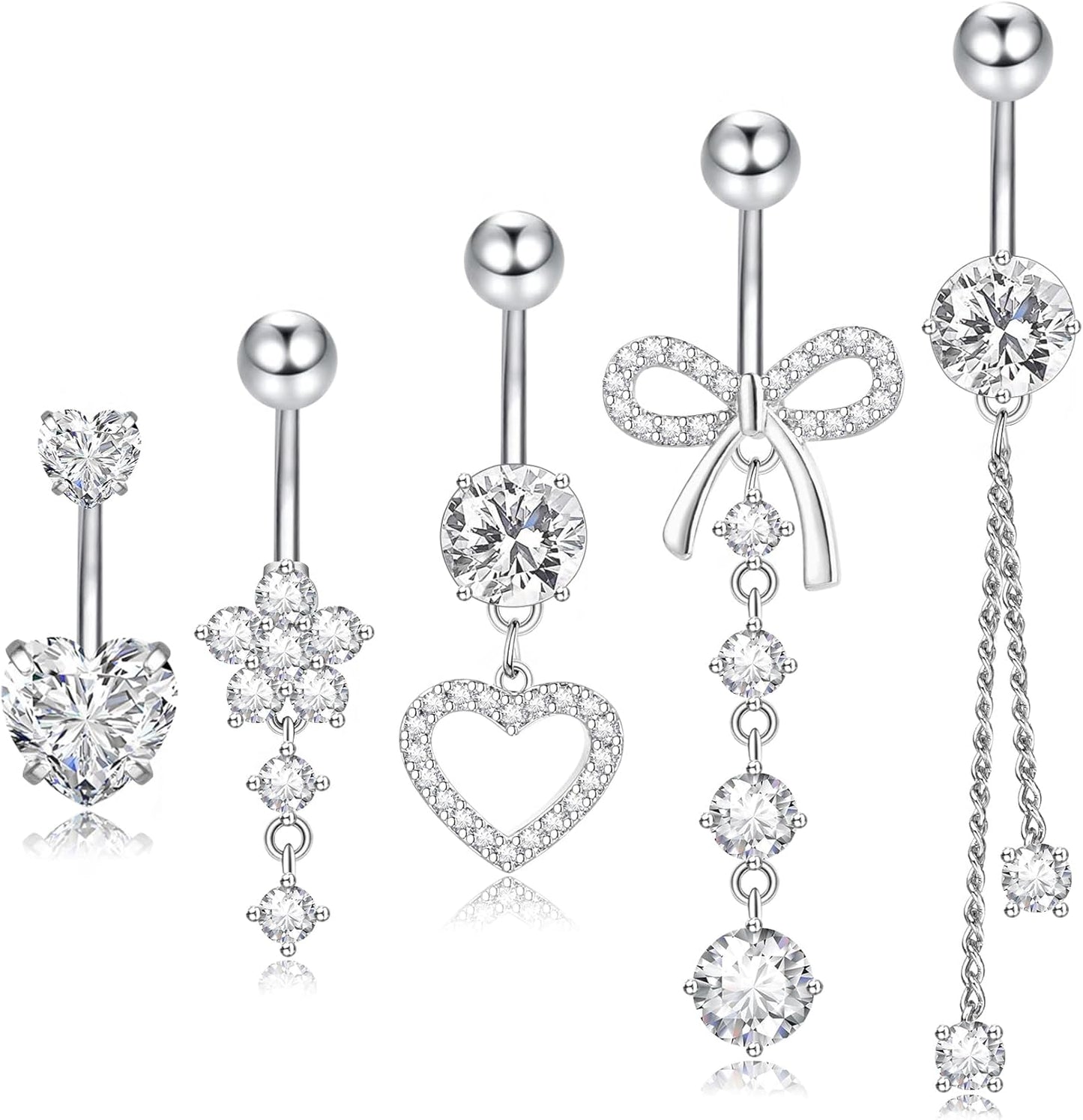 14G Clicker Belly Button Ring, Dangle Belly Button Rings, Surgical Stainless Steel CZ Cute Navel Body Piercing Jewelry for Women, Gold/Silver/Pink