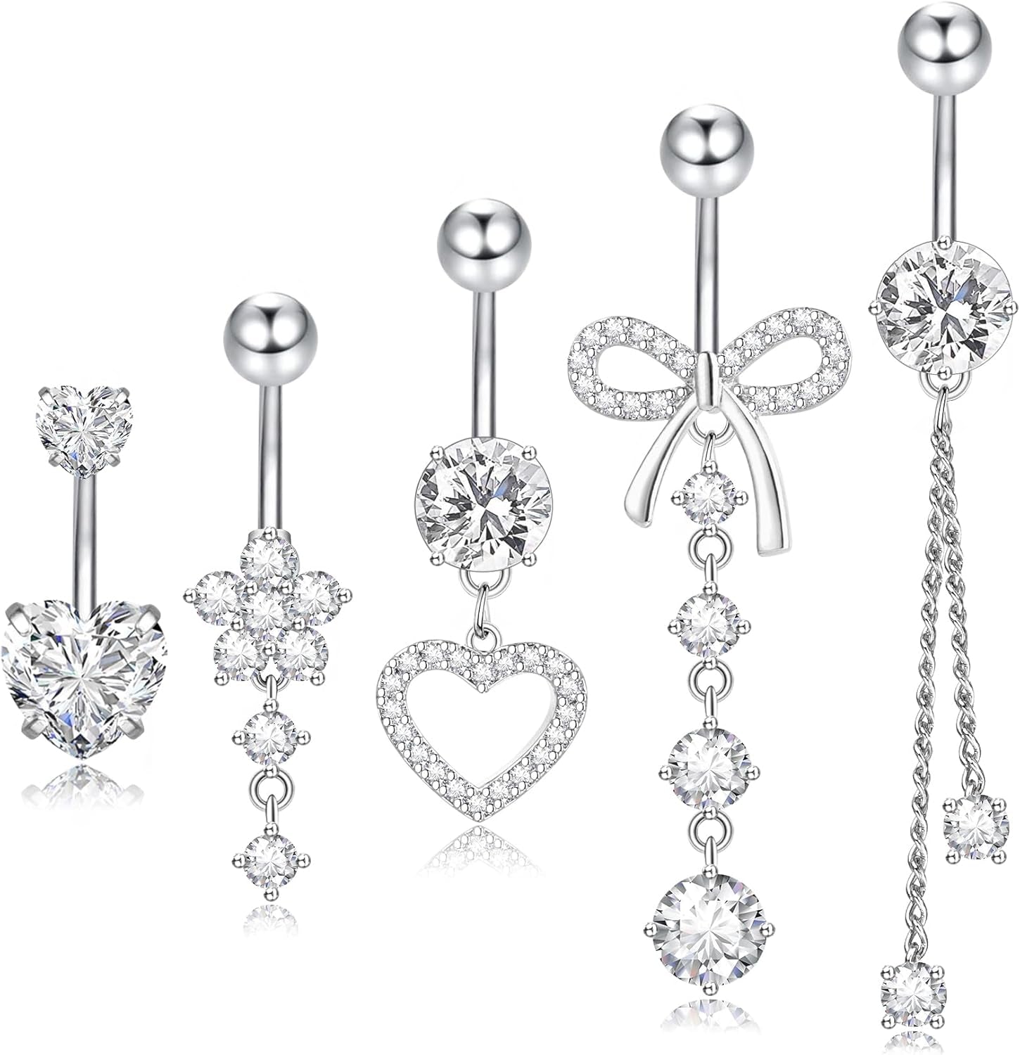 14G Clicker Belly Button Ring, Dangle Belly Button Rings, Surgical Stainless Steel CZ Cute Navel Body Piercing Jewelry for Women, Gold/Silver/Pink