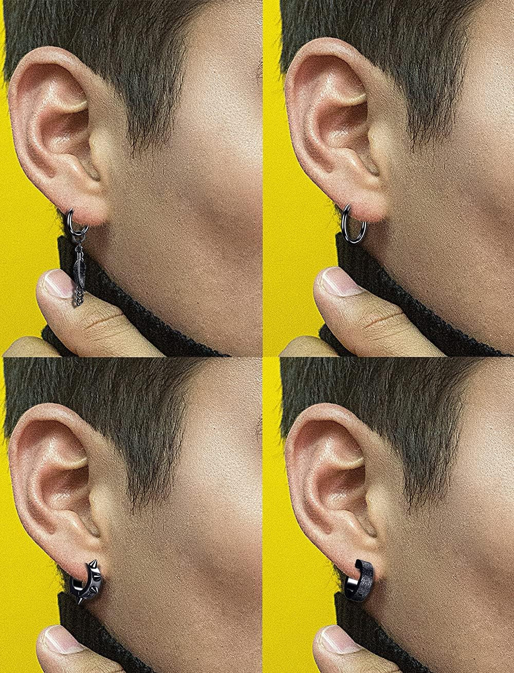 12 Pairs Magnetic Stud Earrings Stainless Steel CZ Hoop Punk Feather Dangle Hinged Non-Piercing Earrings Clip on Magnet Earring Set for Women Men Silver Plated