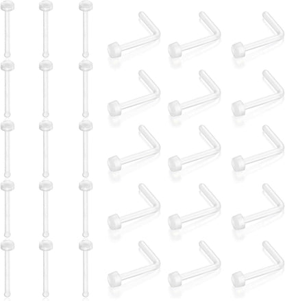Clear Nose Ring Bioflex for Women and Men,20G Nose Ring,Plastic Cear Nose Studs for Work L Shaped,Body Clear Piercing Retainer 18G L Shaped Nose Rings Studs Piercing Jewelry，Pack of 30