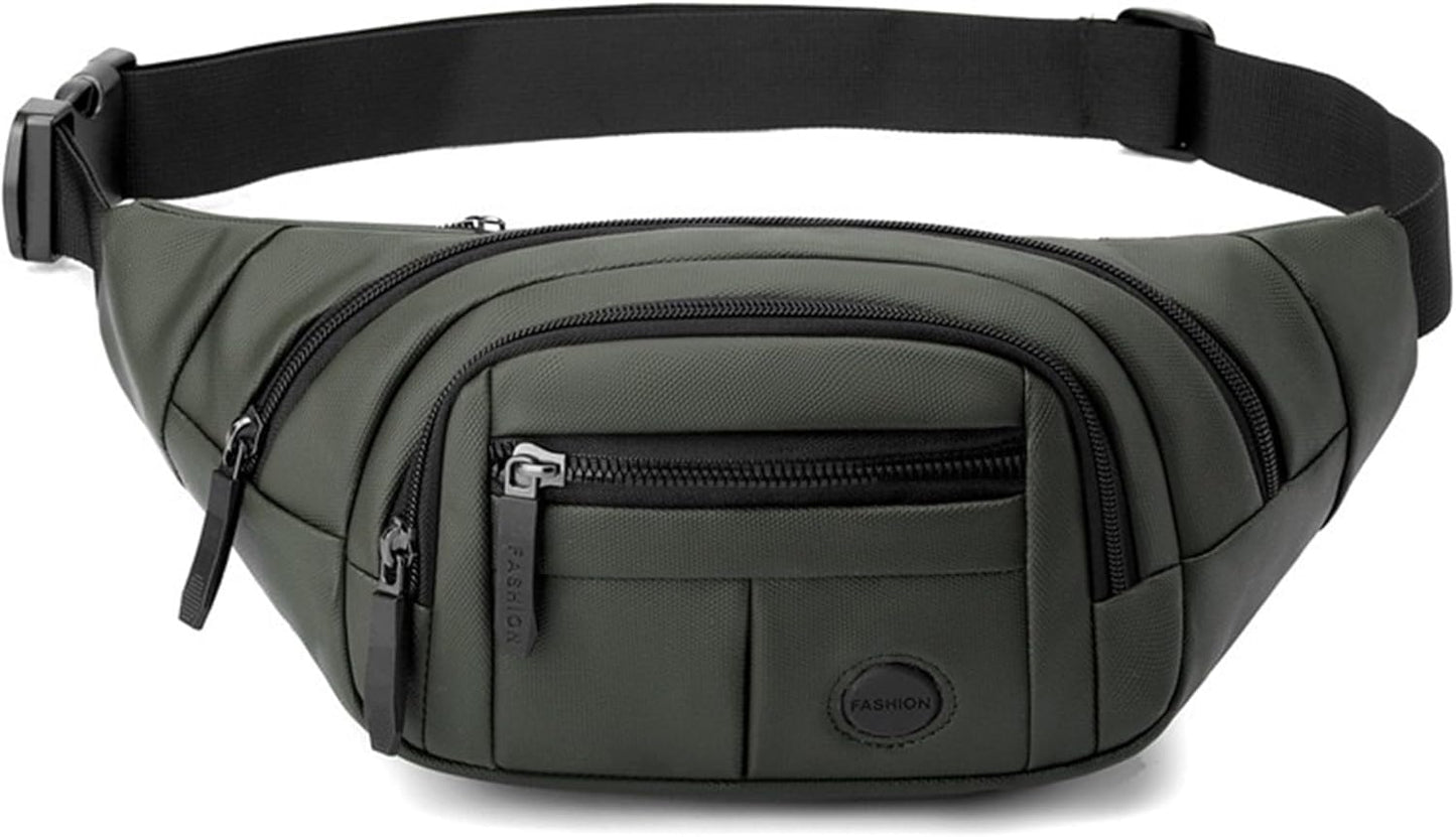 Side profile of women's crossbody waist bag worn while cycling
