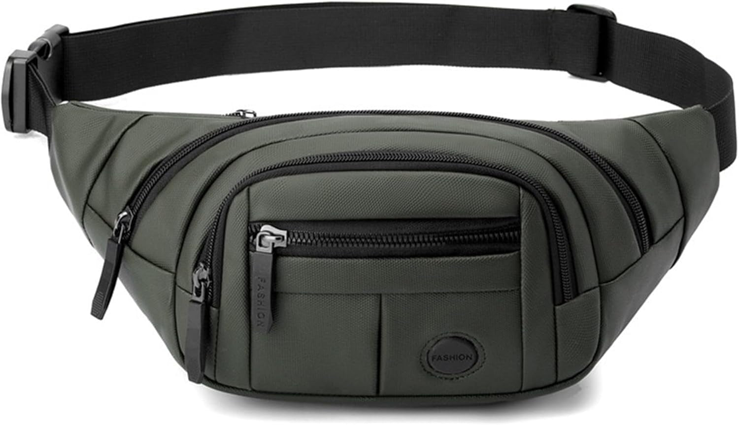 Side profile of women's crossbody waist bag worn while cycling