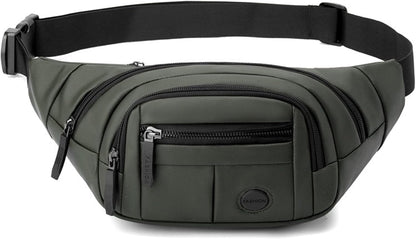 Side profile of women's crossbody waist bag worn while cycling