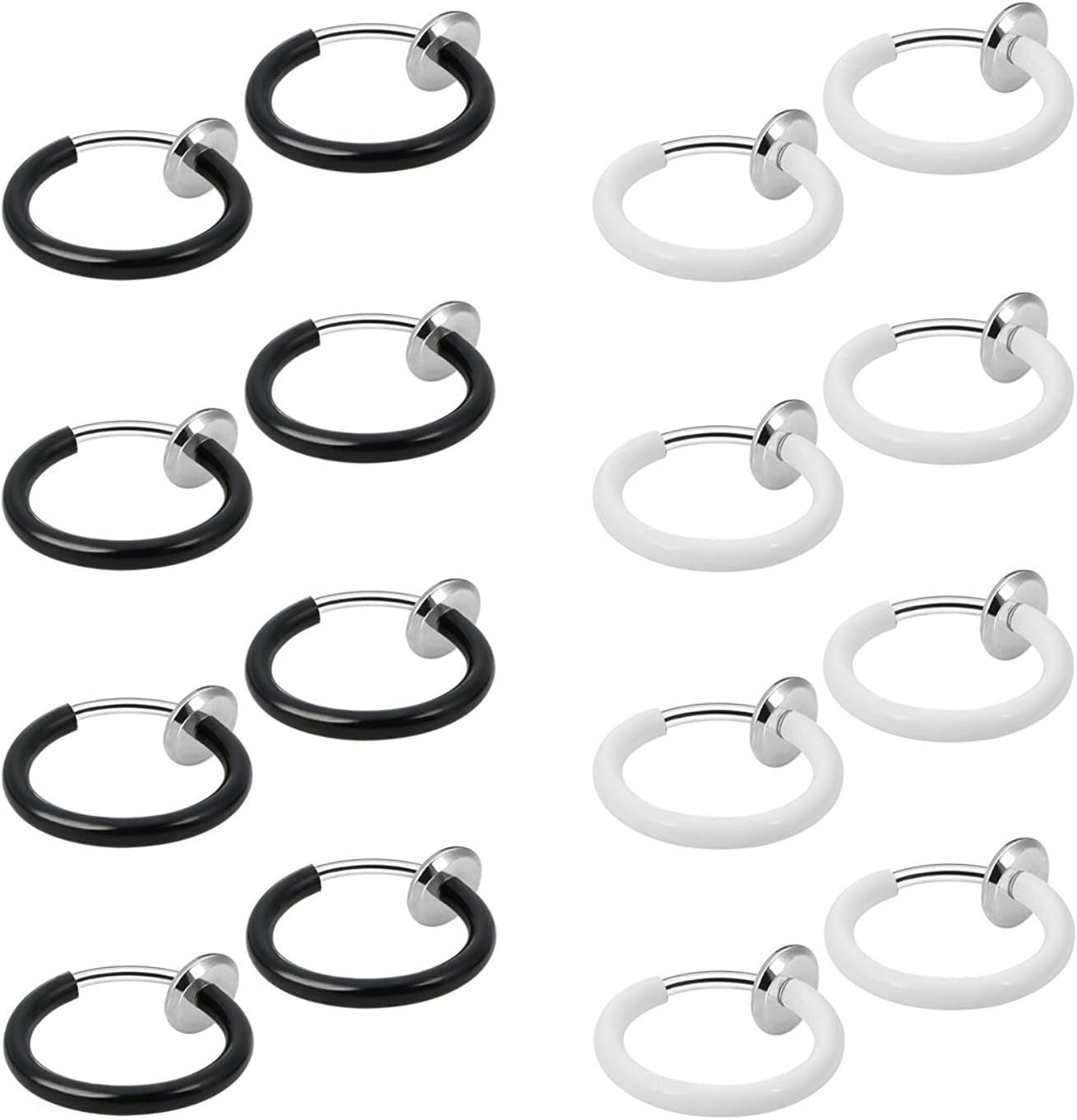 Jewelrieshop Nose Ring Hoop Clip on Fake Septum Non Piercing Spring Hoop Lip Ring Cartilage Earrings for Women (16 Pcs)